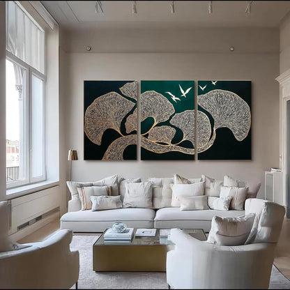 Green and Gold Ginkgo Leaf Wall Art
