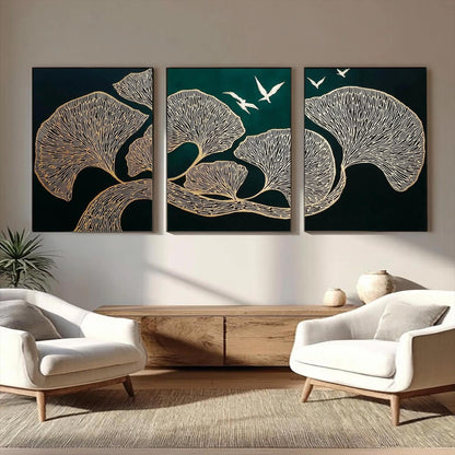 Original – Green and Gold Ginkgo Leaf Wall Art | Oil Painting, view 1
