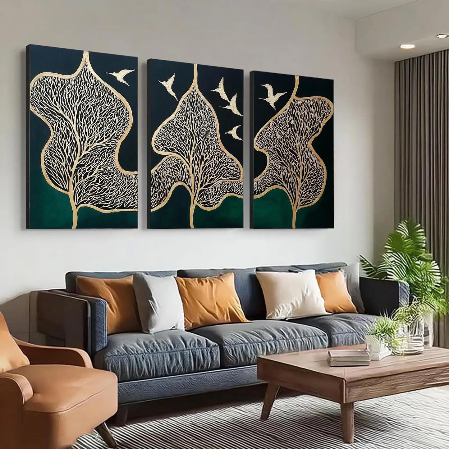 Original – Green and Gold Botanical Leaf Wall Art | Oil Painting, view 4