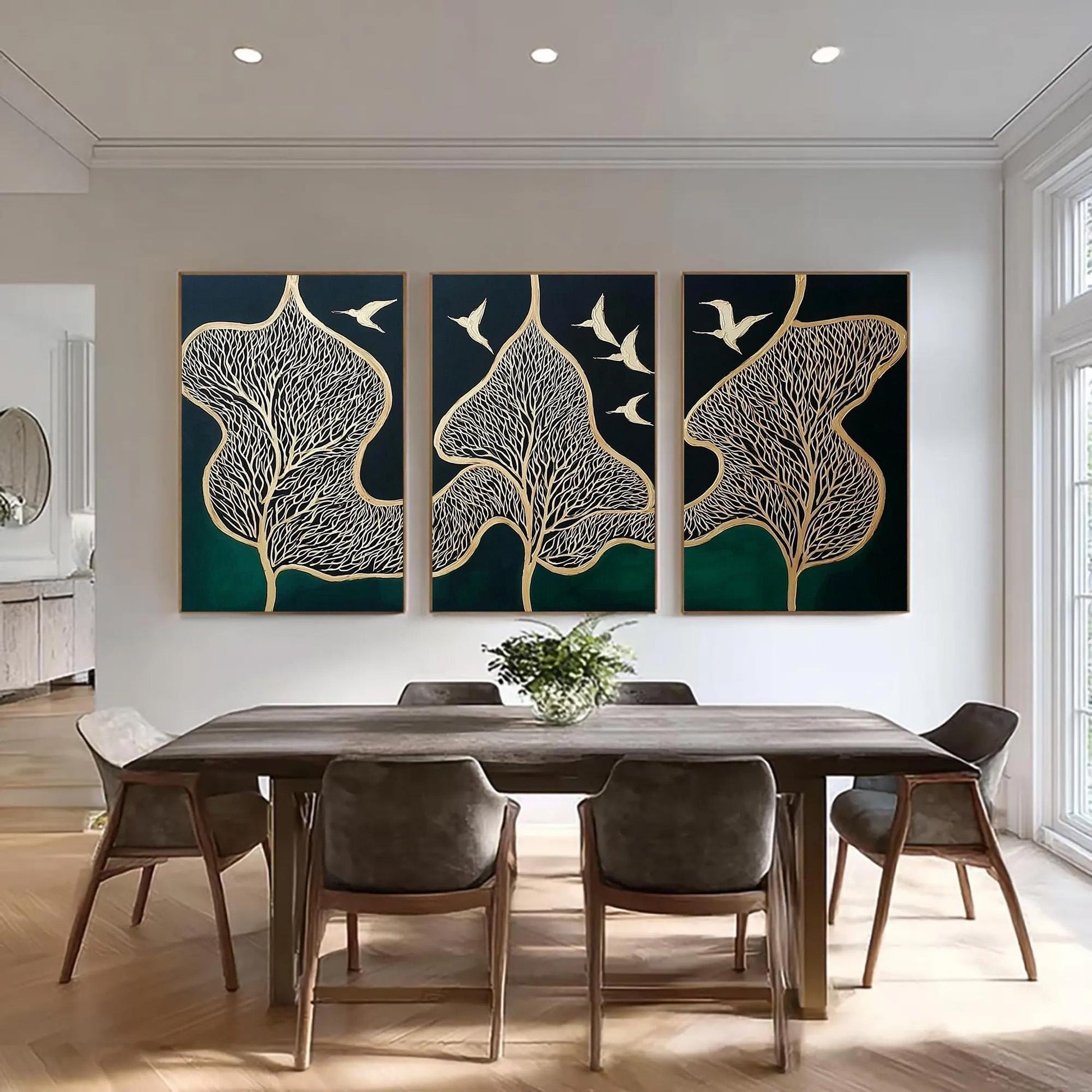 Original – Green and Gold Botanical Leaf Wall Art | Oil Painting, view 5