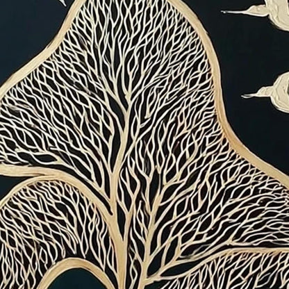 Green and Gold Botanical Leaf Wall Art – Oil Painting
