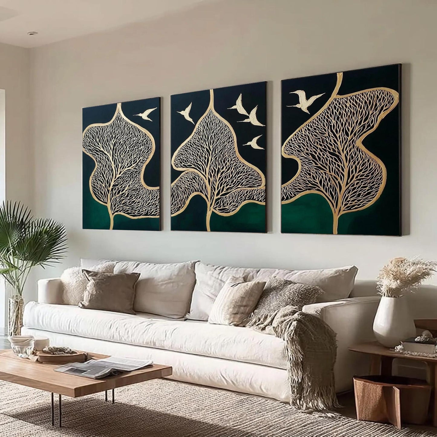 Original – Green and Gold Botanical Leaf Wall Art | Oil Painting, view 2
