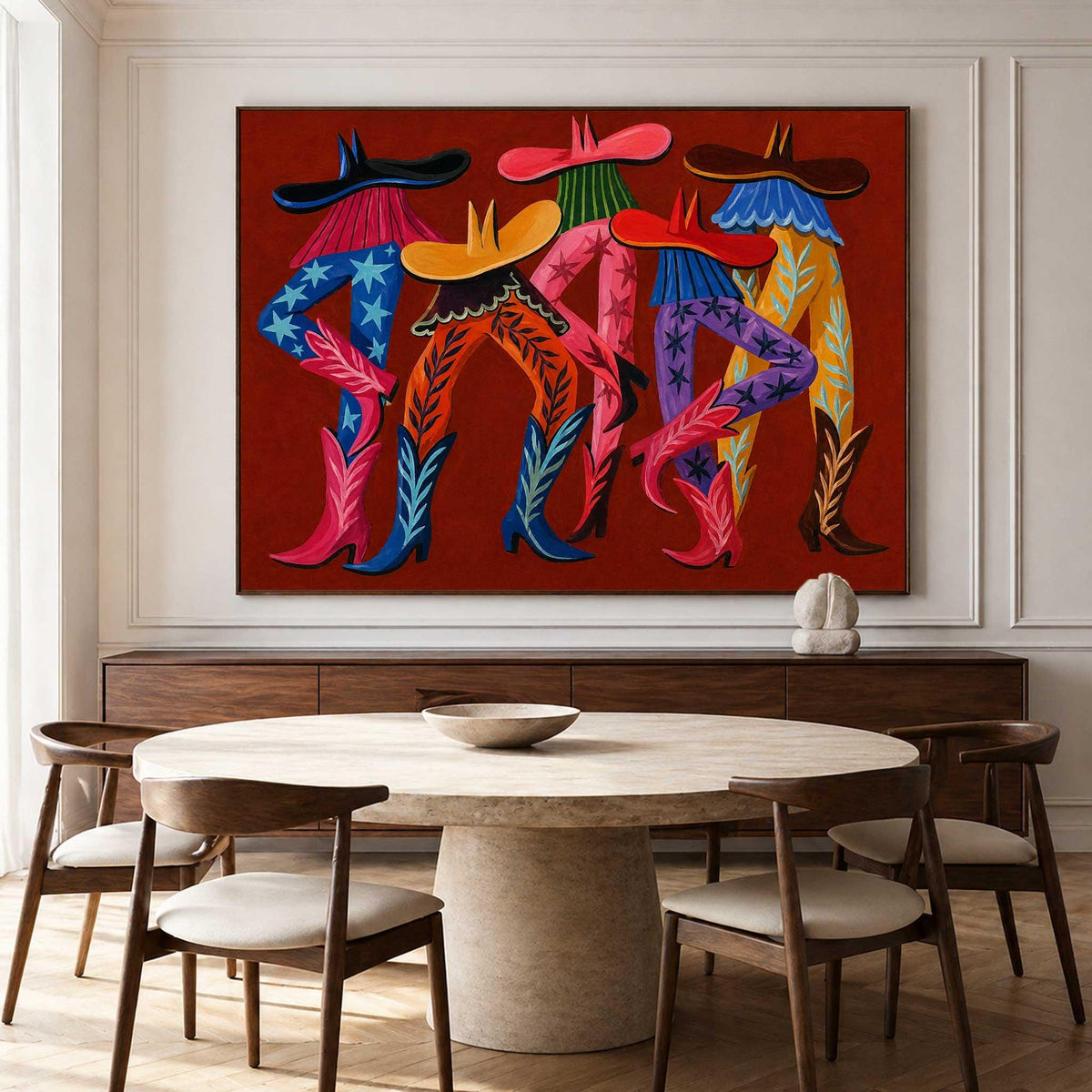 Cowboy Boots Wall Art Red Western Fashion Canvas Painting for Eclectic Entryway Decor