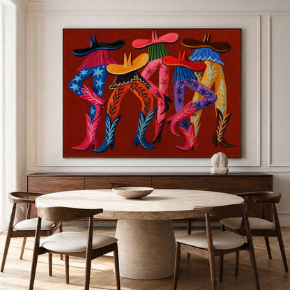 Cowboy Boots Wall Art Red Western Fashion Canvas Painting for Eclectic Entryway Decor