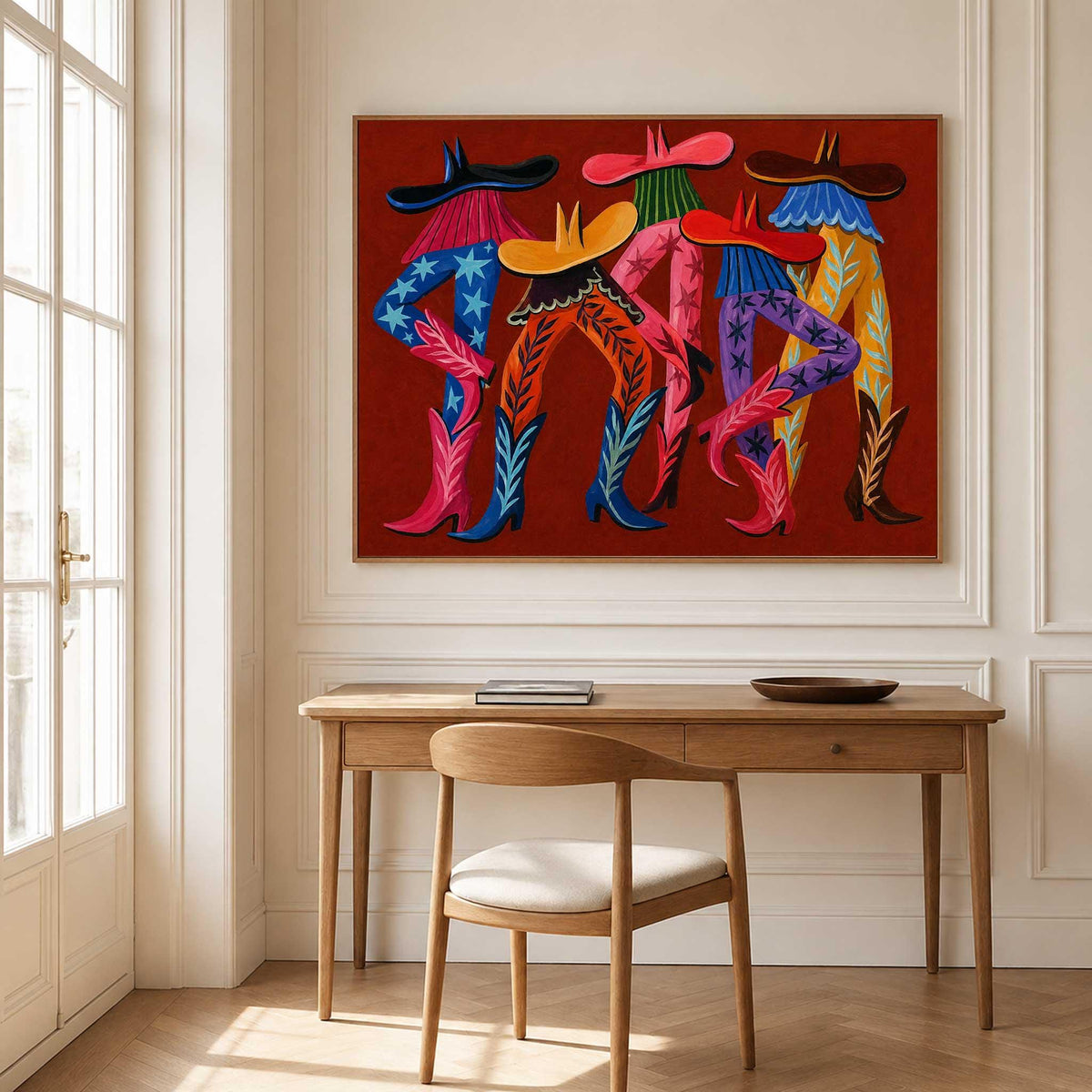 Cowboy Boots Wall Art Red Western Fashion Canvas Painting for Eclectic Entryway Decor