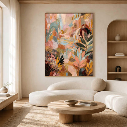 Botanical Wall Art Pastel Garden Textured Canvas Painting Colorful Floral for Living Room Decor