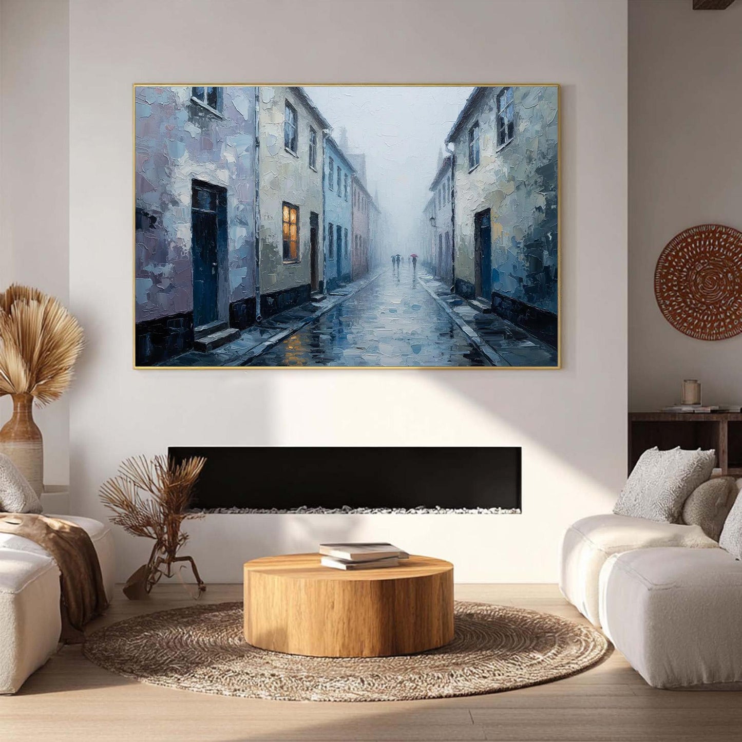 Grey Impasto Cityscape City Architecture Wall Art – Handmade Acrylic - Misty Wall Art - Vintage Home Decor - Cozy Housewarming Anniversary Gift