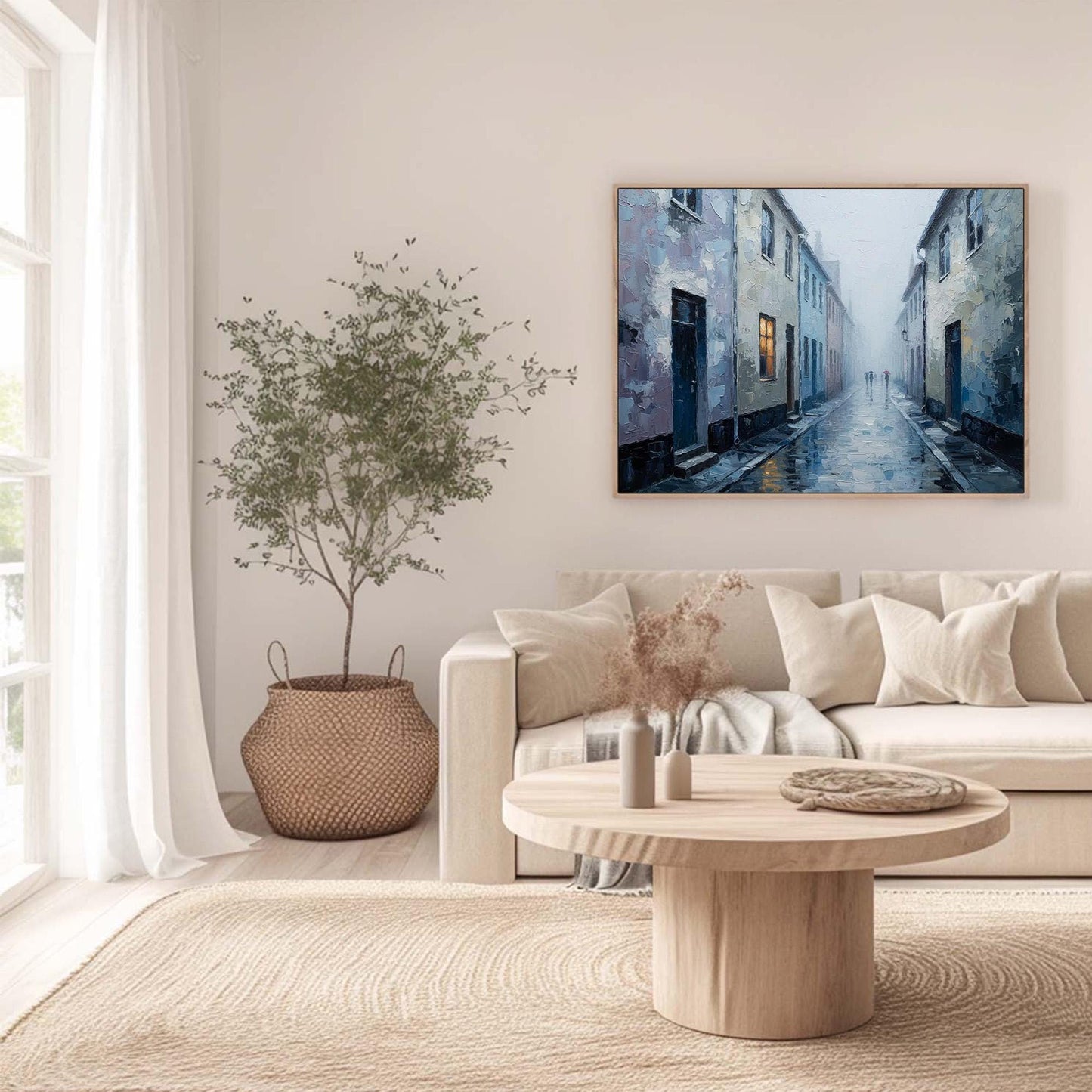 Grey Impasto Cityscape City Architecture Wall Art – Handmade Acrylic - Misty Wall Art - Vintage Home Decor - Cozy Housewarming Anniversary Gift