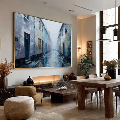 Handmade Acrylic - Misty Wall Art - Vintage Home Decor - Cozy Housewarming Anniversary Gift – Grey Cityscape City Architectur