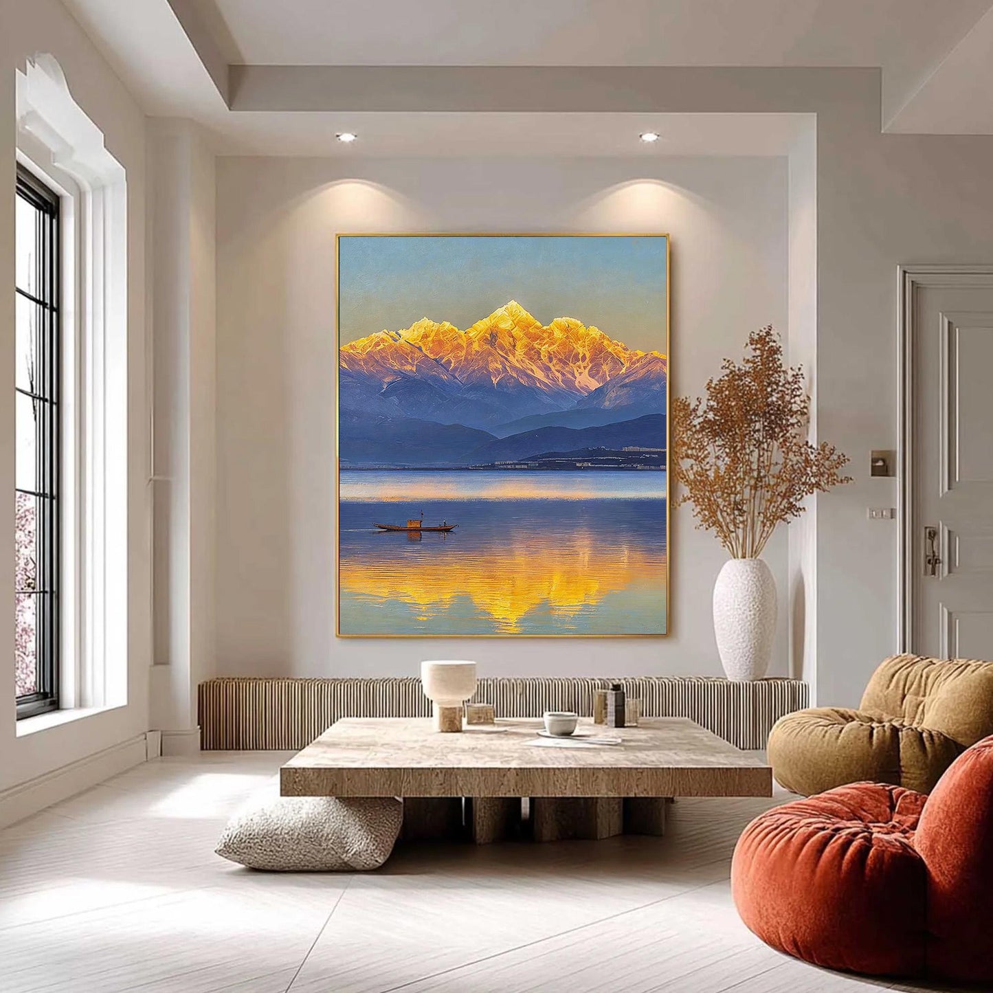 Golden Mountain Sunrise Reflection Lake Landscape Wall Art