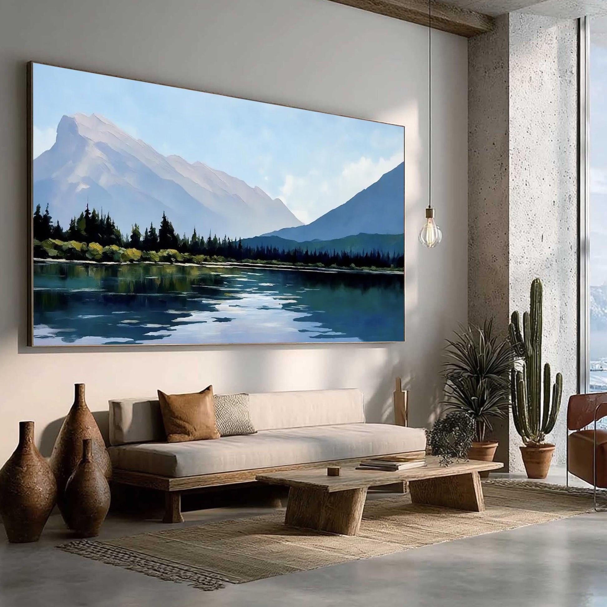 Original – Blue and Teal Lake Landscape Wall Art | Oil Painting, view 2