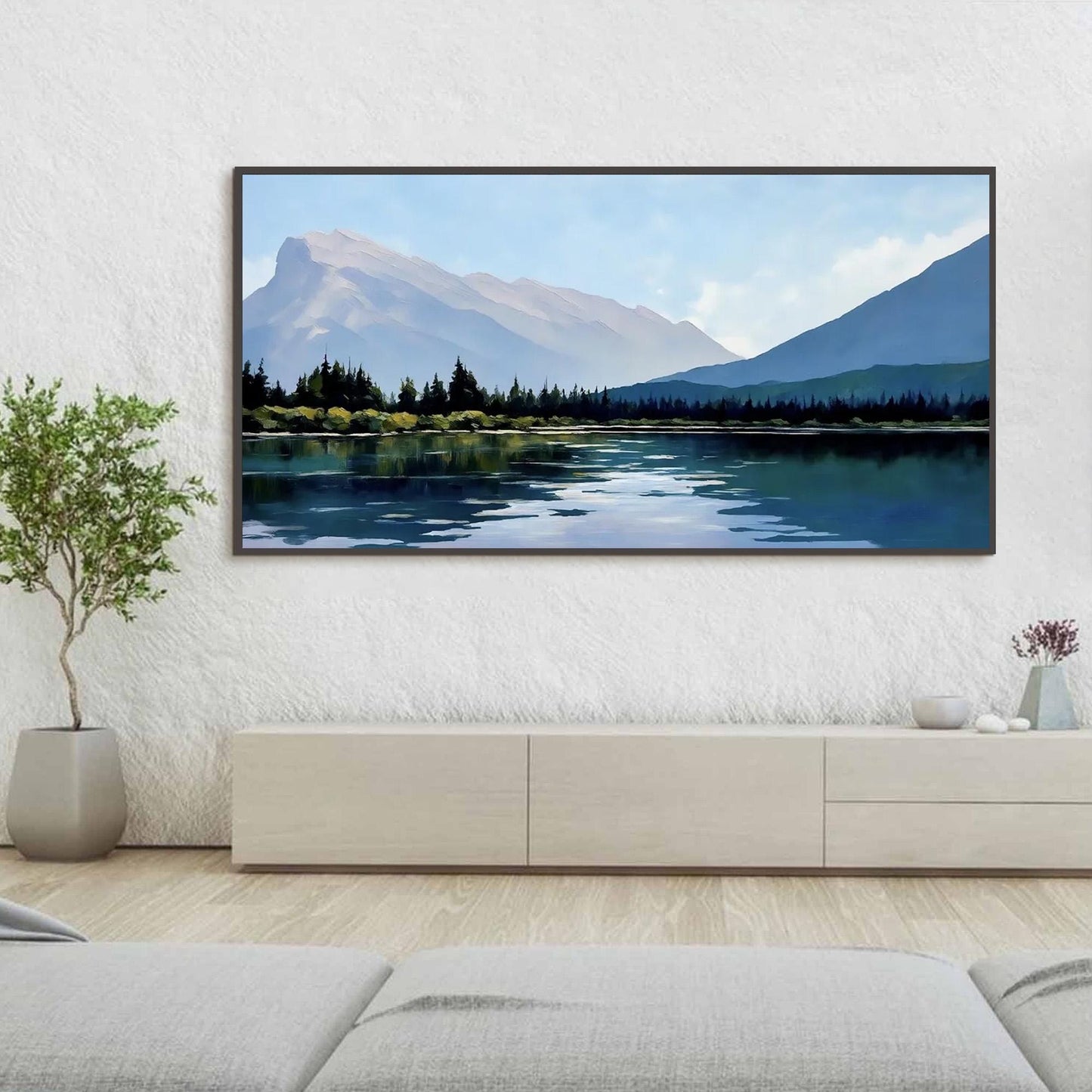 Original – Blue and Teal Lake Landscape Wall Art | Oil Painting, view 1