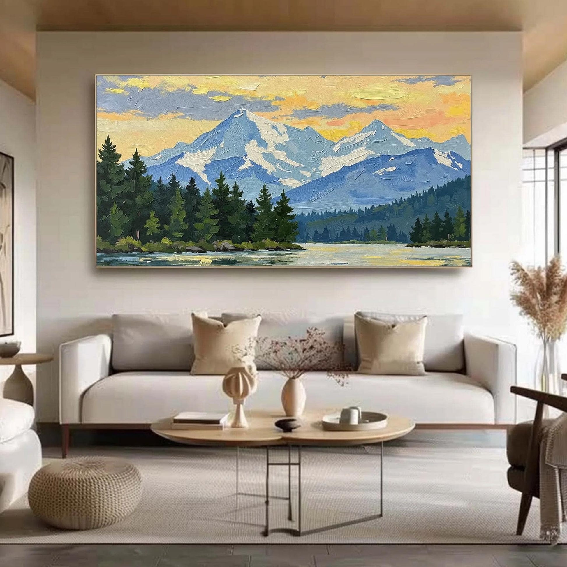 Original – Blue and Green Lake Landscape Wall Art | Impasto Oil Painting, view 1