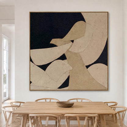 Wabi Sabi Wall Art Beige Black Organic Shape Canvas Painting for Modern Entryway Decor
