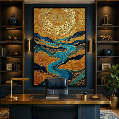 Original Oil Painting – Turquoise and Amber Celestial 3D Texture Wall Art | Impasto Oil Painting, view 5