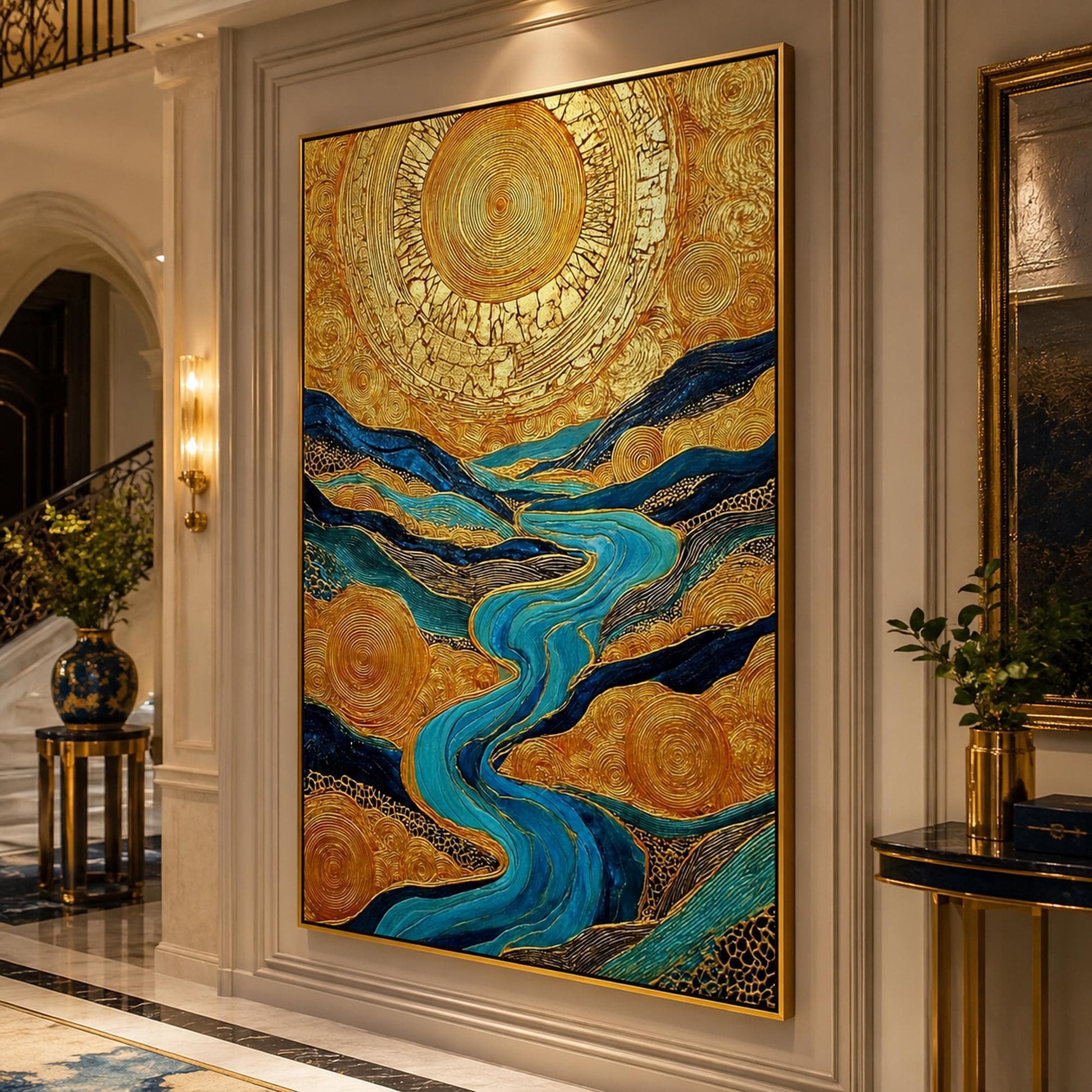 Original Oil Painting – Turquoise and Amber Celestial 3D Texture Wall Art | Impasto Oil Painting, view 2