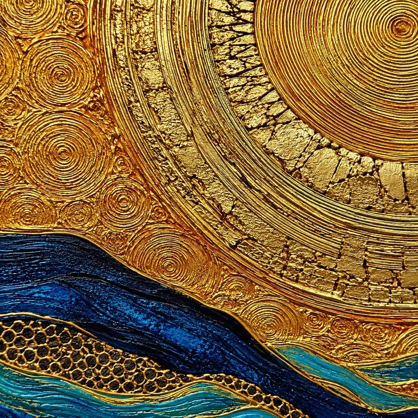 Turquoise and Amber Impasto Celestial 3D Texture Wall Art