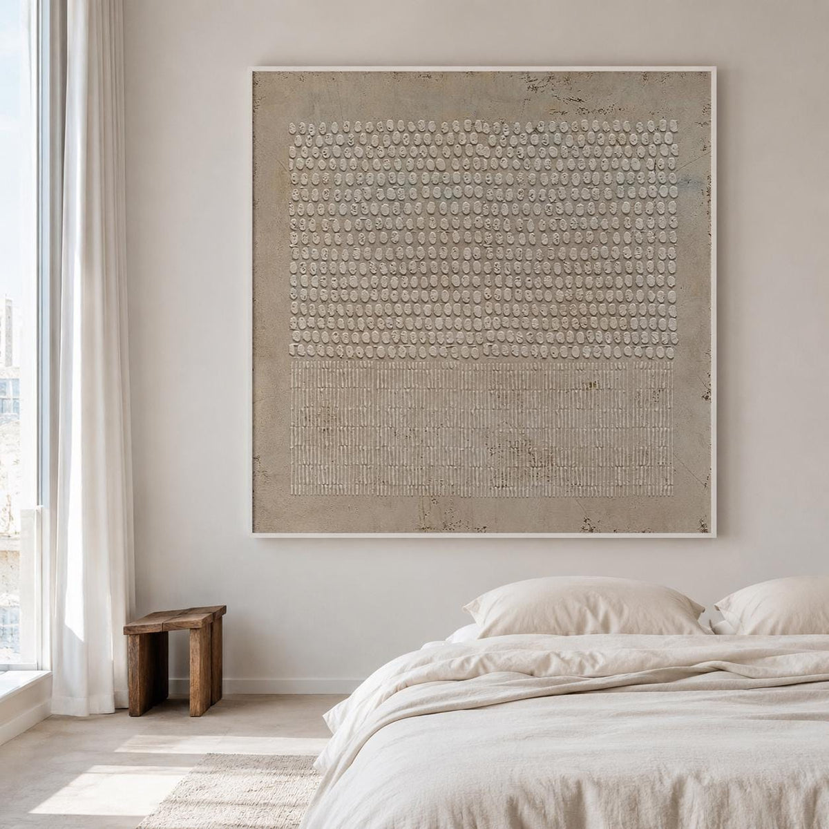 Brown Wabi Sabi Wall Art Dot Line Texture Painting for Modern Living Room Decor