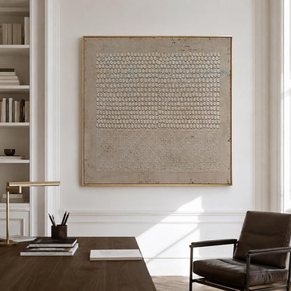 Brown Wabi Sabi Wall Art Dot Line Texture Painting for Modern Living Room Decor