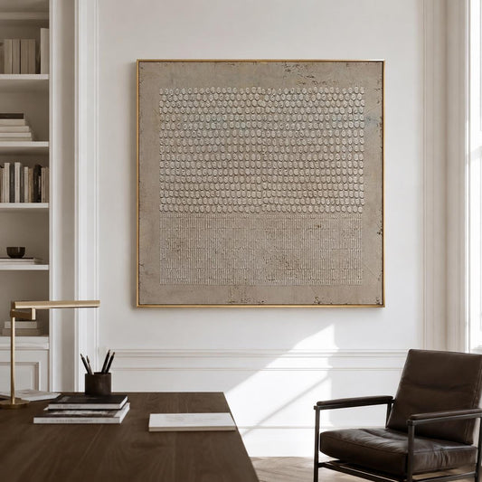 Brown Wabi Sabi Wall Art Dot Line Texture Painting for Modern Living Room Decor