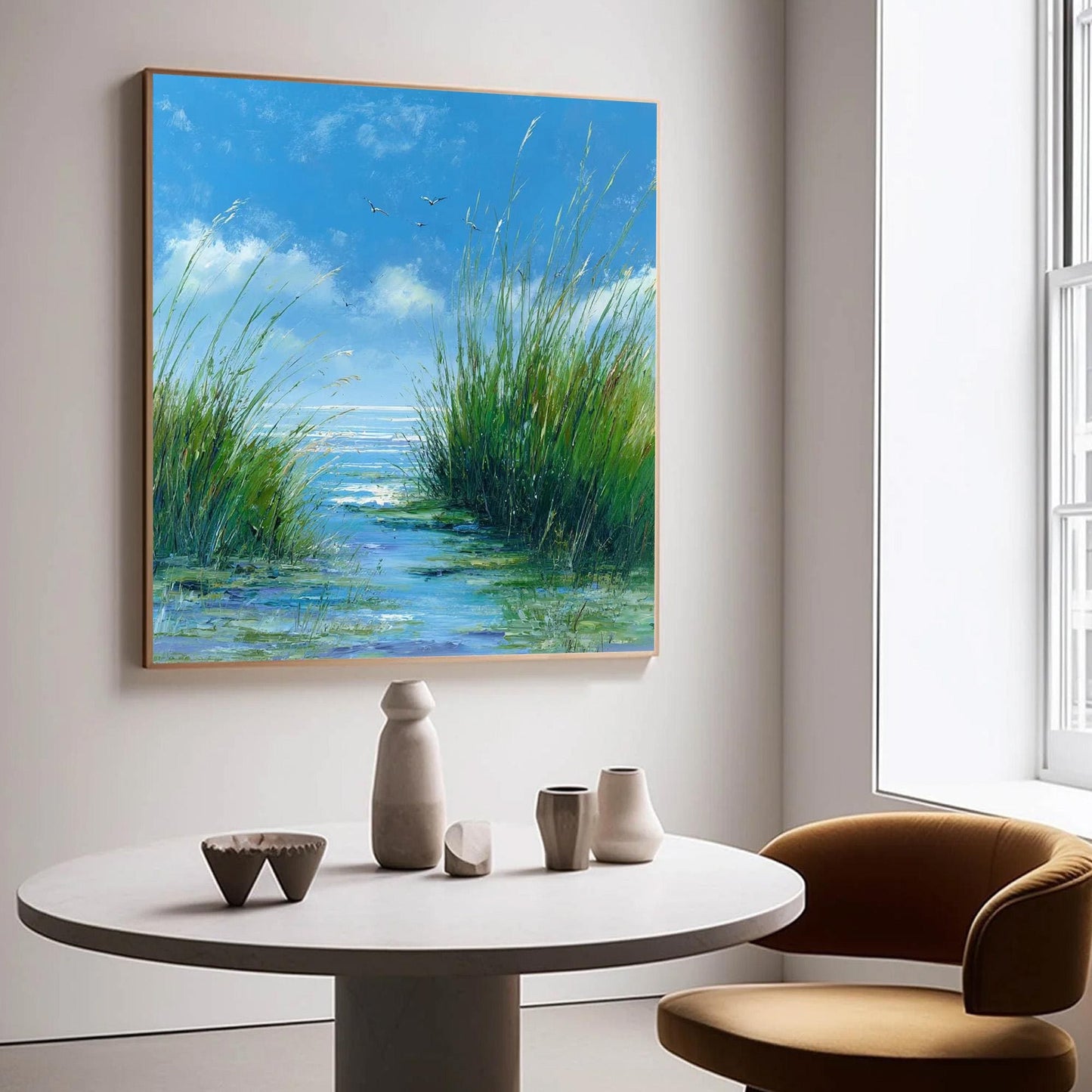 Original – Blue and Green Bird Animal Wall Art | Oil Painting, view 2