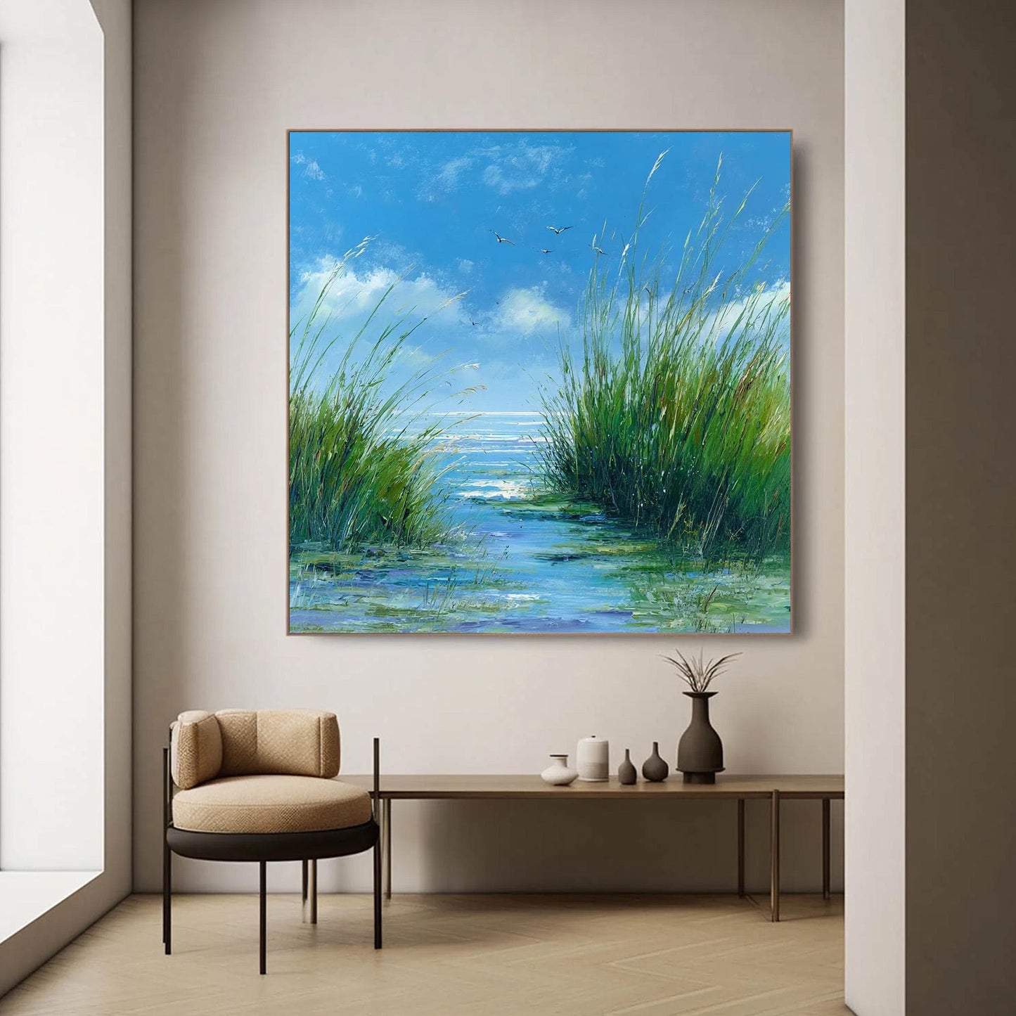 Original – Blue and Green Bird Animal Wall Art | Oil Painting, view 1