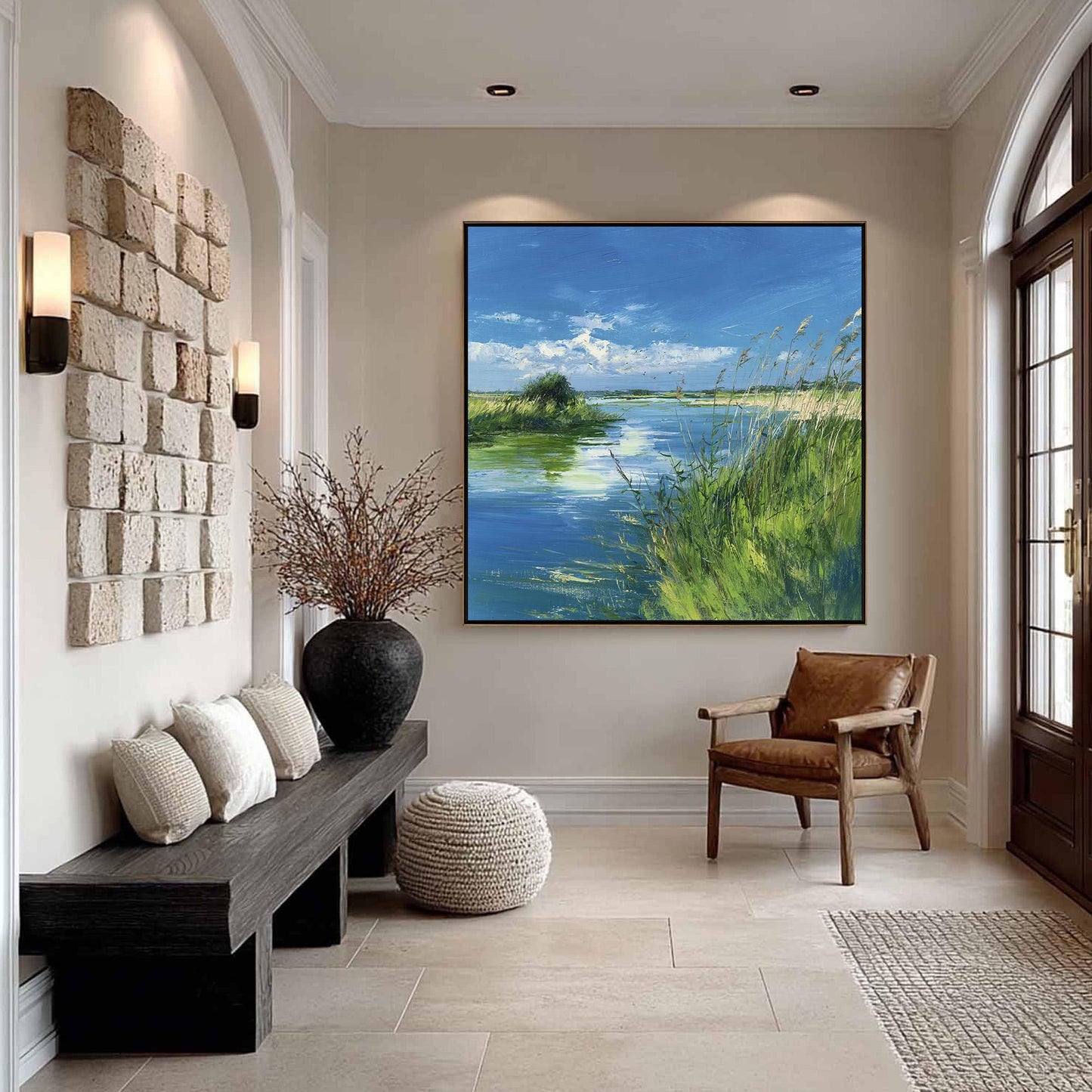 Original – Blue and Emerald River Landscape Wall Art | Oil Painting, view 4