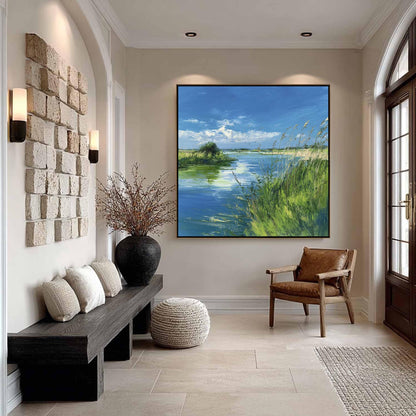 Original – Blue and Emerald River Landscape Wall Art | Oil Painting, view 4