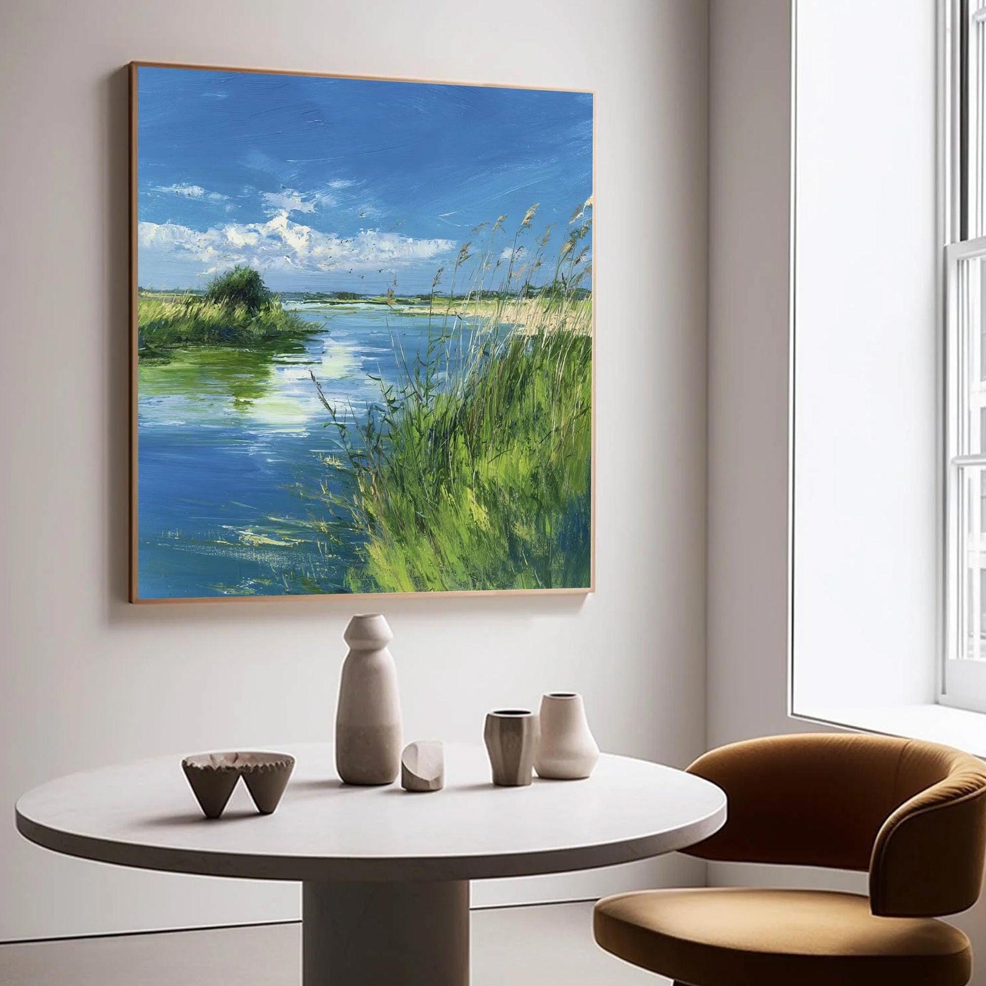 Original – Blue and Emerald River Landscape Wall Art | Oil Painting, view 2
