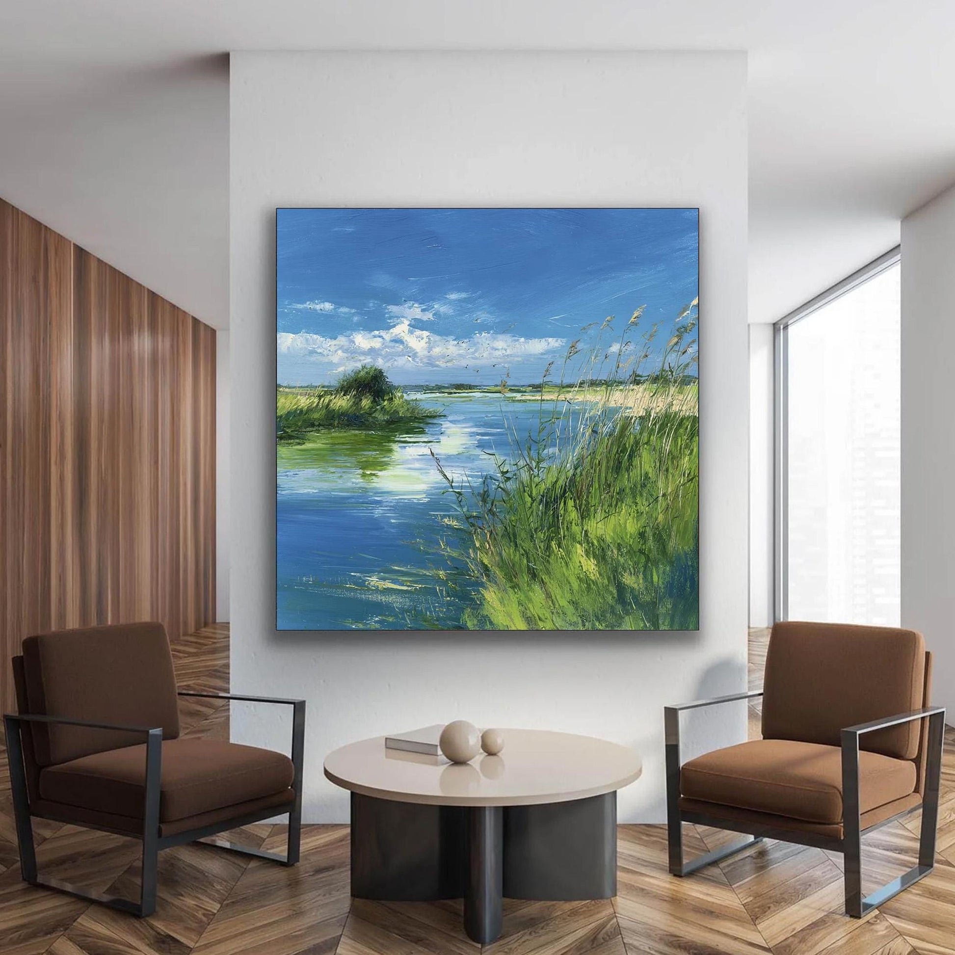 Original – Blue and Emerald River Landscape Wall Art | Oil Painting, view 1