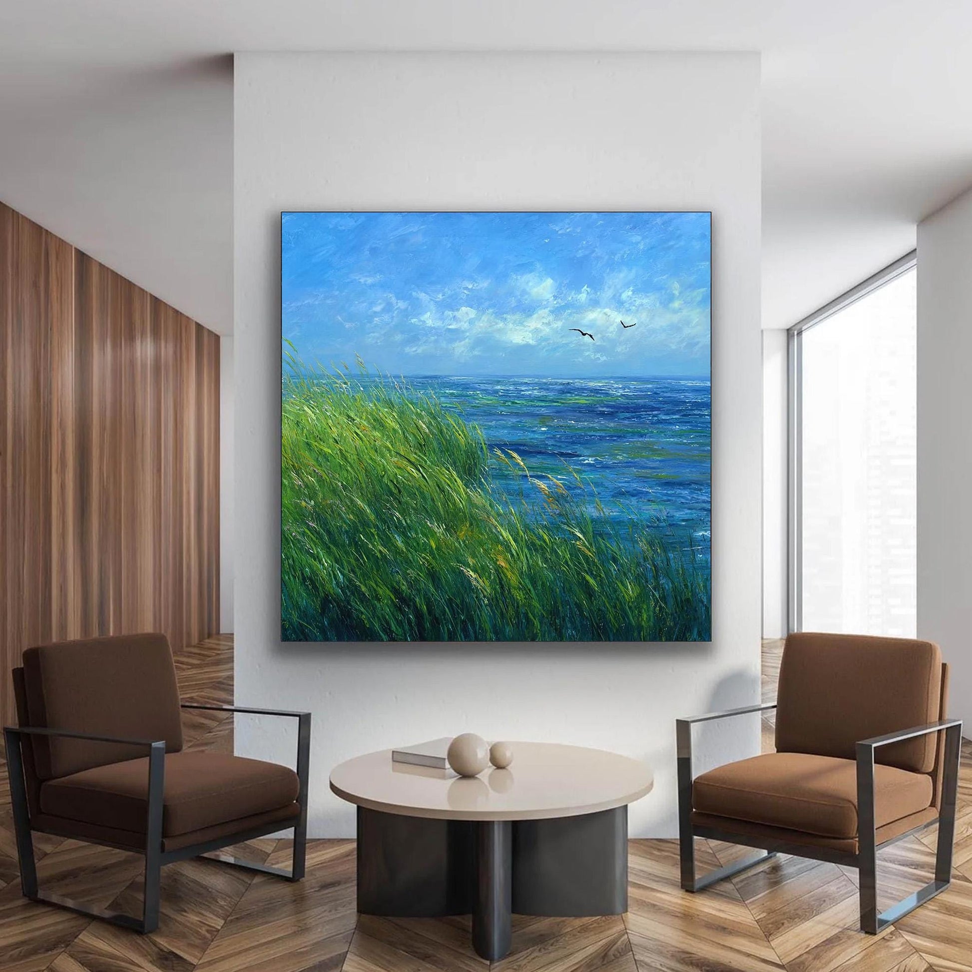 Original – Blue and Green Bird Animal Wall Art | Impasto Oil Painting, view 3