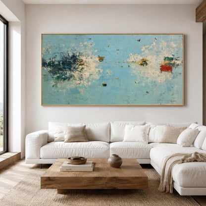 Large Blue Abstract Wall Art Textured Coastal Canvas Painting for Modern Living Room Decor