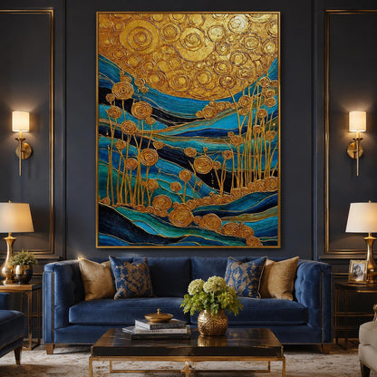 Turquoise and Teal Textured Floral Wall Art
