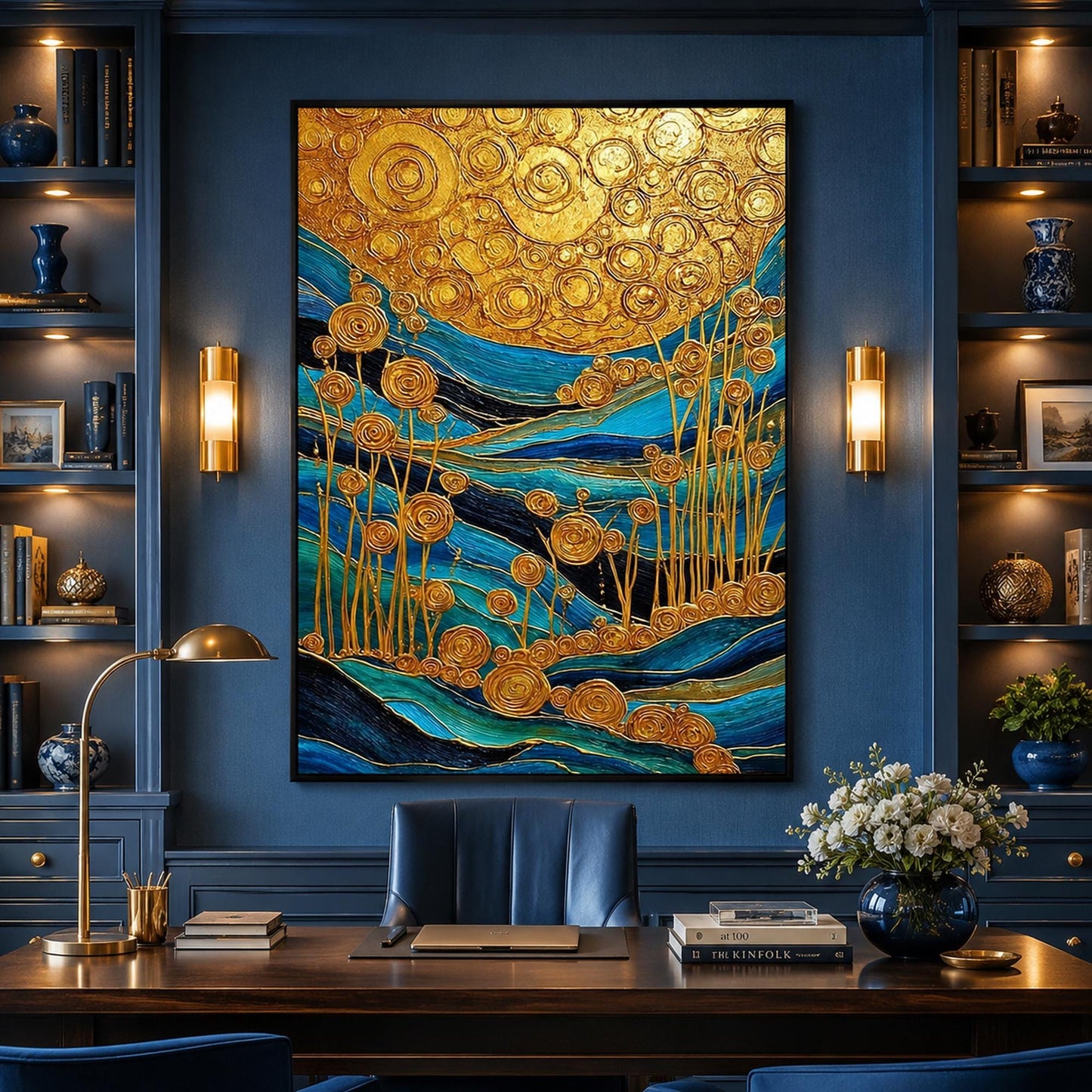 Turquoise and Teal Textured Floral Wall Art