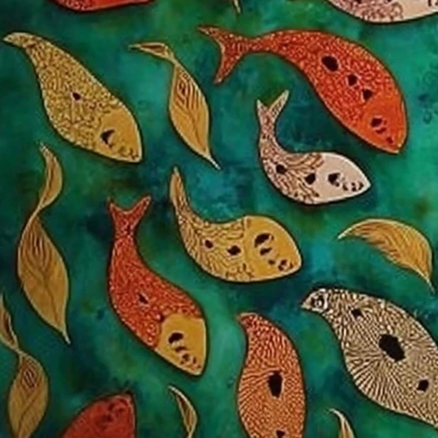 Teal and Green Koi Fish Animal Wall Art – Original Oil Painting 3 Panel Set