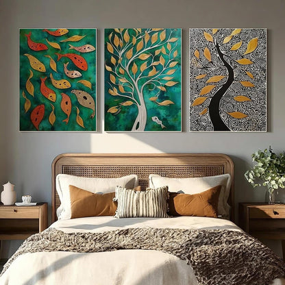 Original Oil Painting 3 Panel Set – Teal and Green Koi Fish Animal Wall Art | Oil Painting, view 5