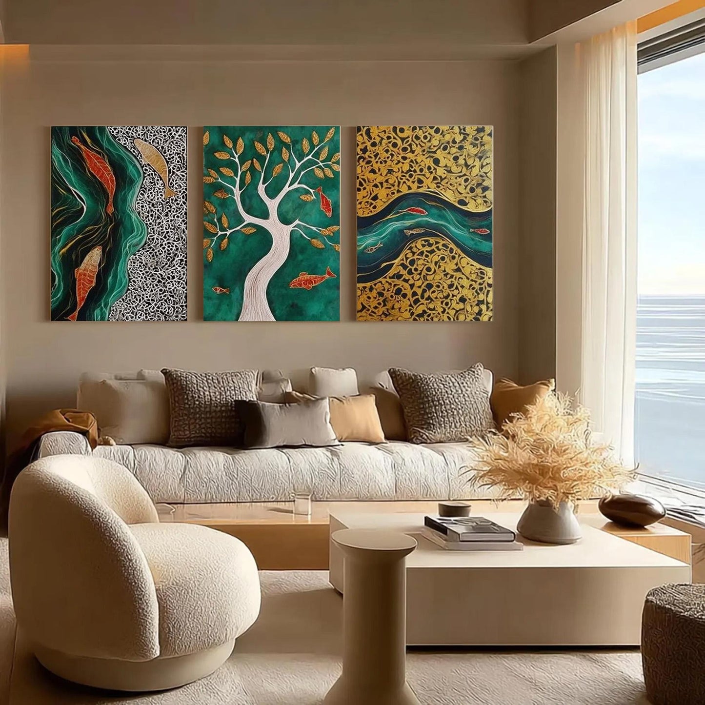 Emerald and Green Koi Fish Animal Wall Art