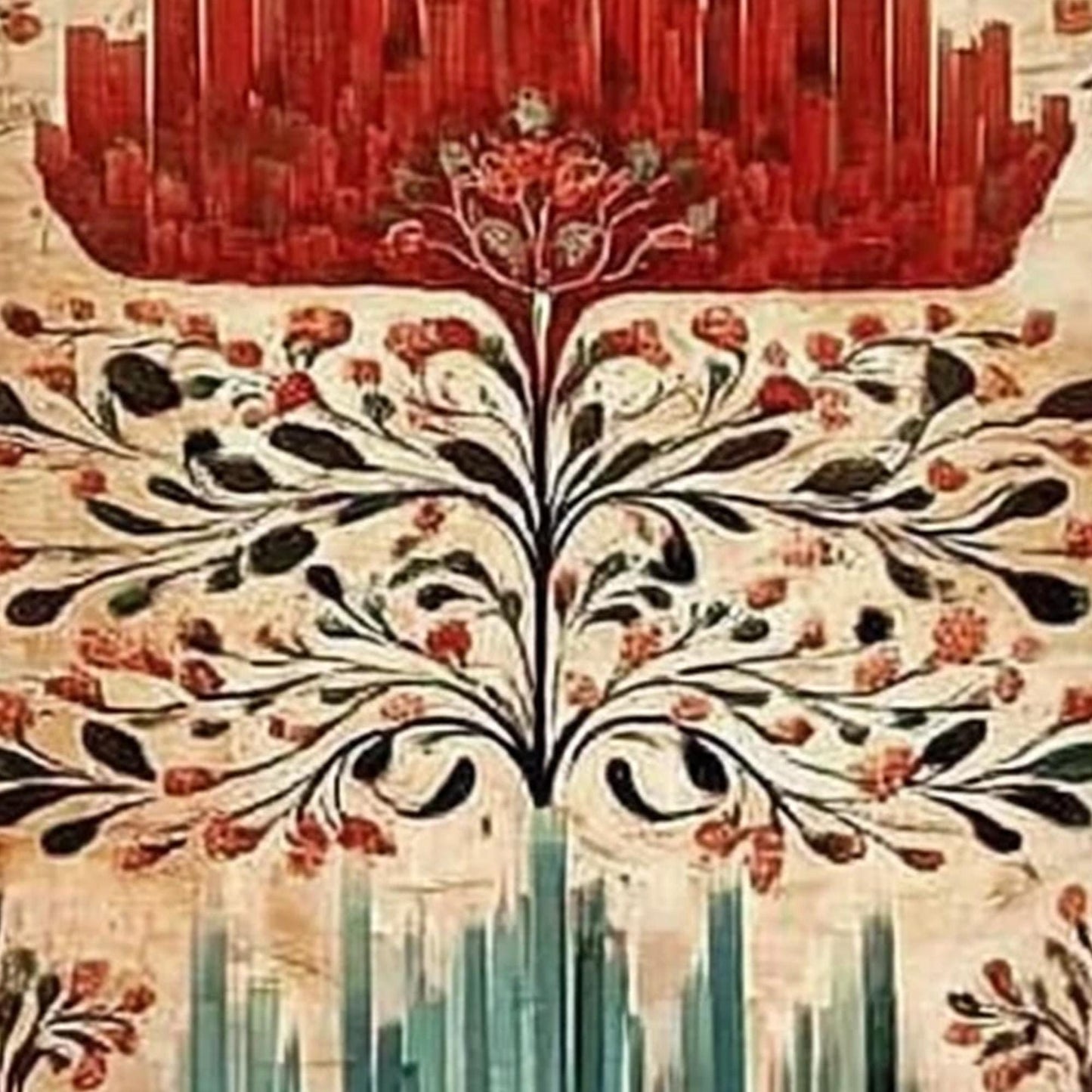 Teal and Red Lotus Floral Wall Art – Original Oil Painting 3-Panel Set