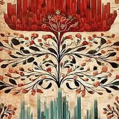 Teal and Red Lotus Floral Wall Art – Original Oil Painting 3-Panel Set