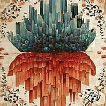Original – Teal and Red Lotus Floral Wall Art | Oil Painting, view 5