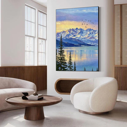 Original – Blue and Amber Sunset 3D Texture Wall Art | Impasto Oil Painting, view 2