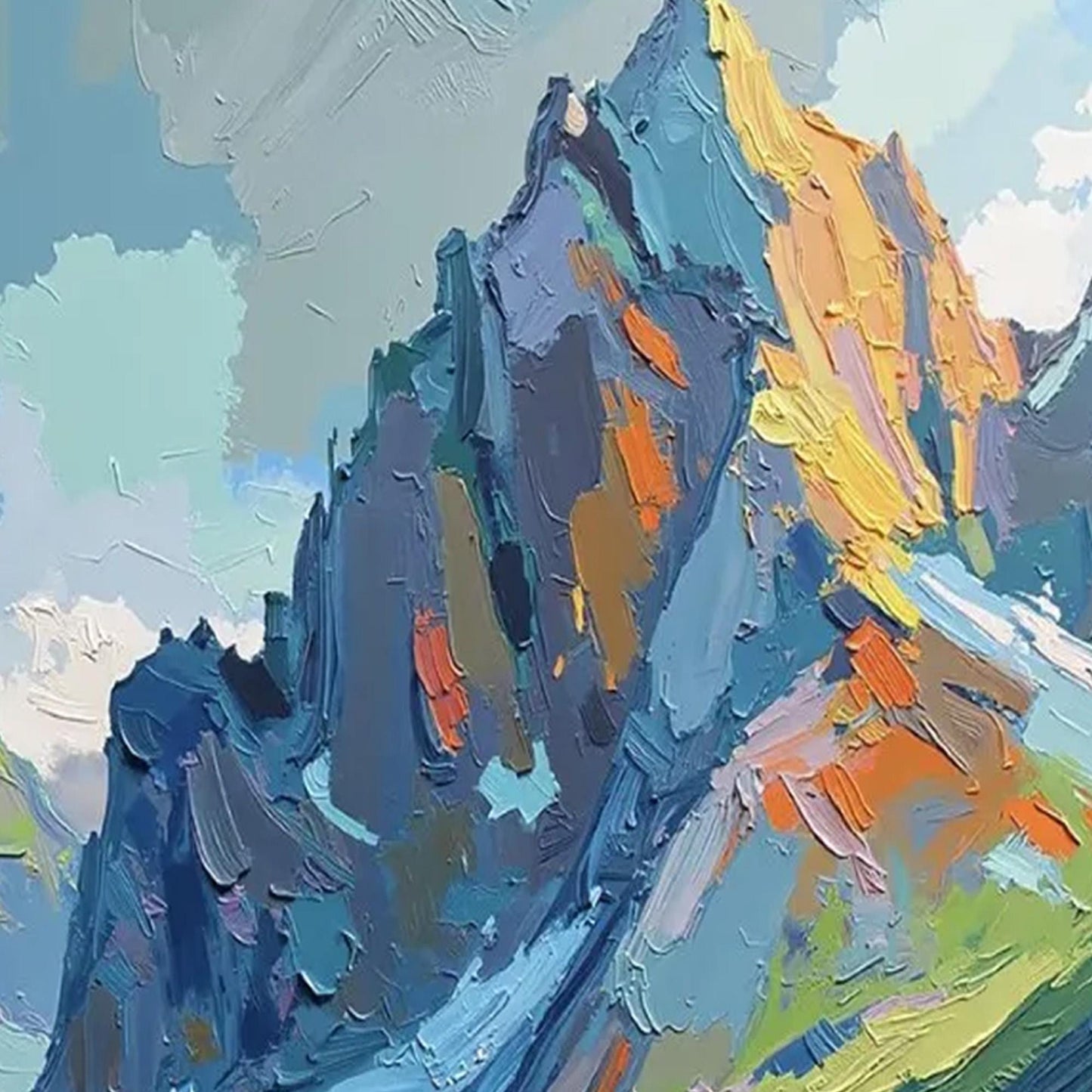 Colorful Impasto Mountain Lake Oil Painting – Landscape Wall Art