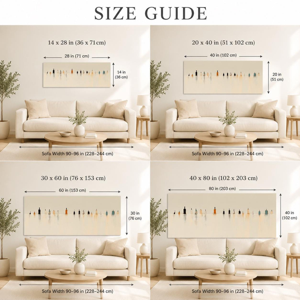 Minimalist Figure Wall Art Beige Neutral Landscape Painting Tiny People for Living Room Decor