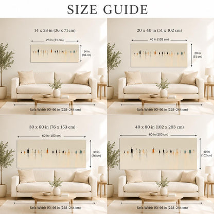 Minimalist Figure Wall Art Beige Neutral Landscape Painting Tiny People for Living Room Decor