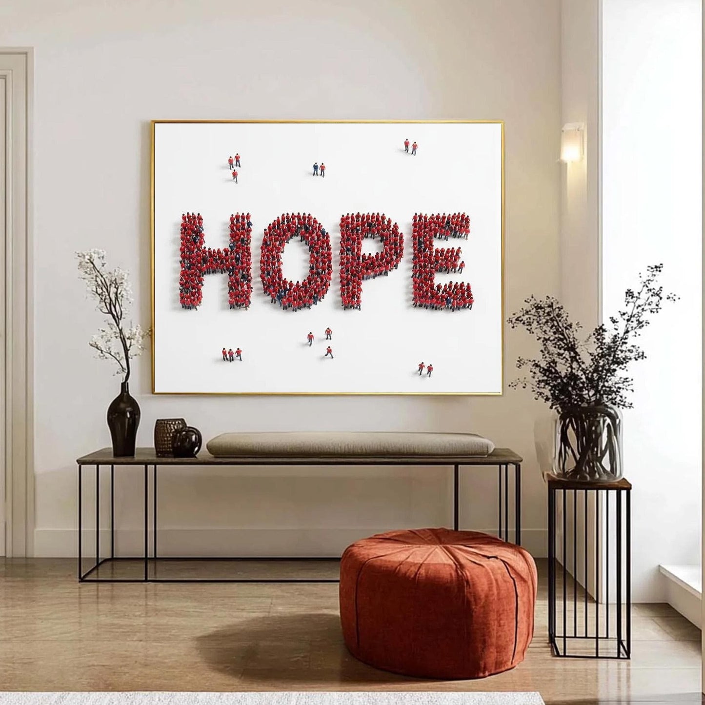 Original – Red and White Abstract Minimalist Wall Art | Oil Painting, view 1