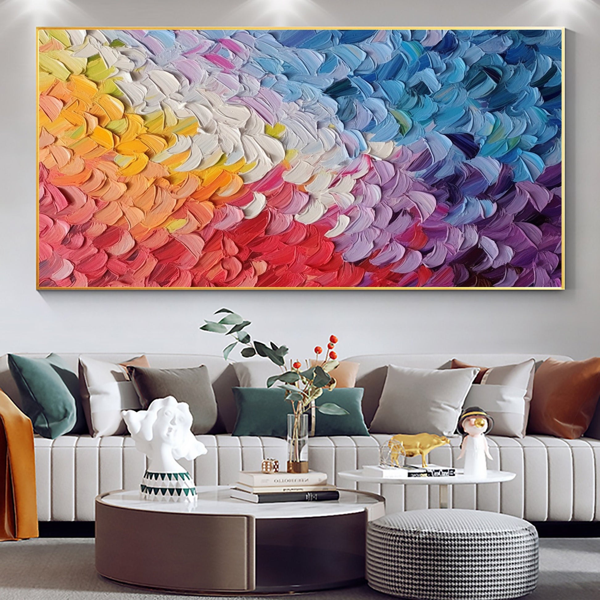 Abstract Colorful Feathers Oil Painting, Large Wall Art, Custom – Colorful Bird Animal Wall Art | Abstract Oil Painting, view