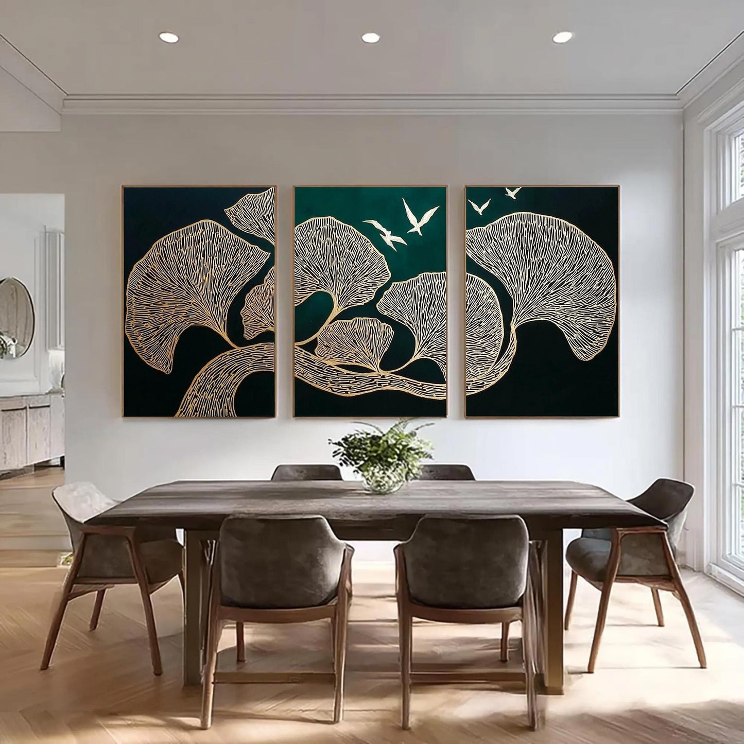 Original – Green and Gold Ginkgo Leaf Wall Art | Oil Painting, view 3