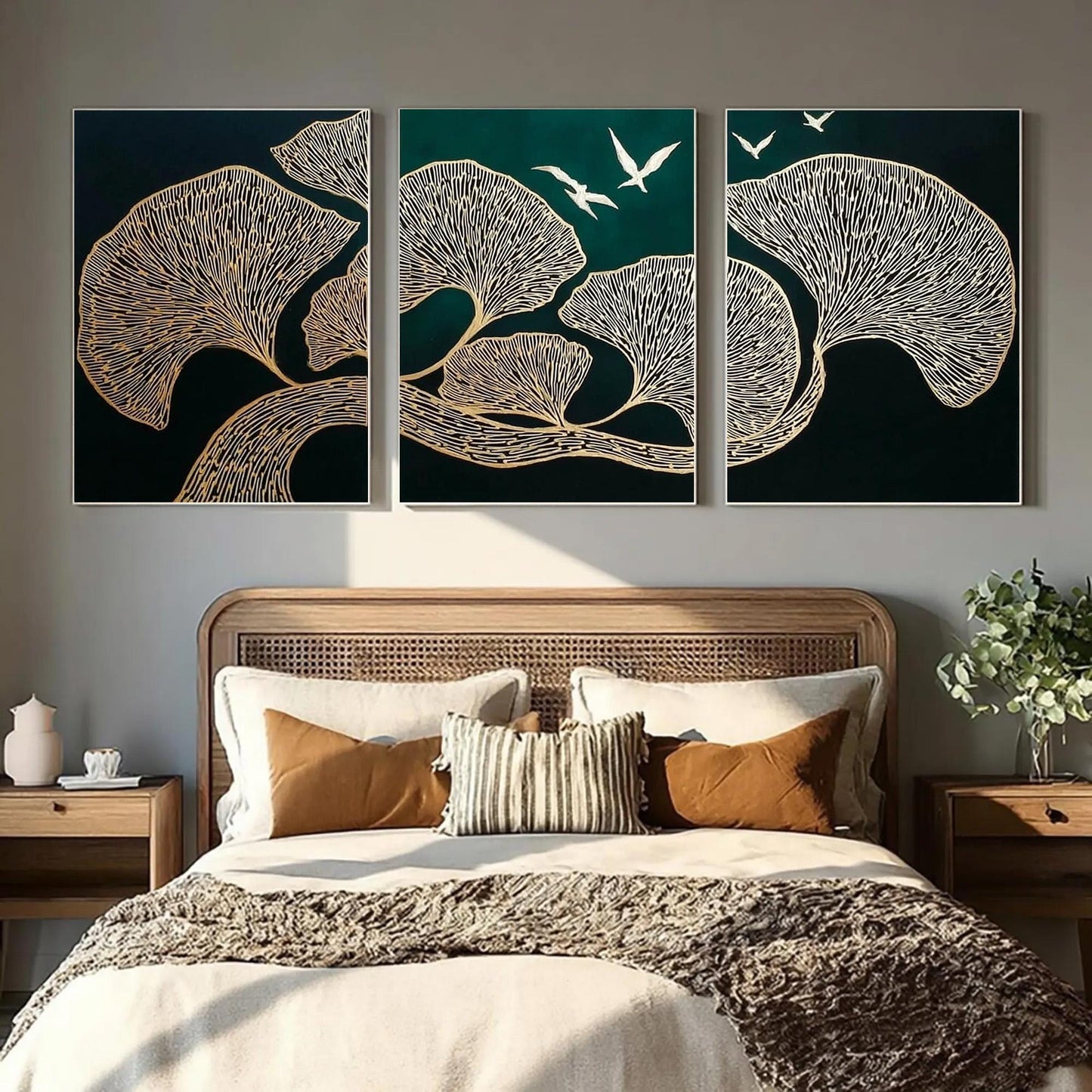 Original – Green and Gold Ginkgo Leaf Wall Art | Oil Painting, view 4