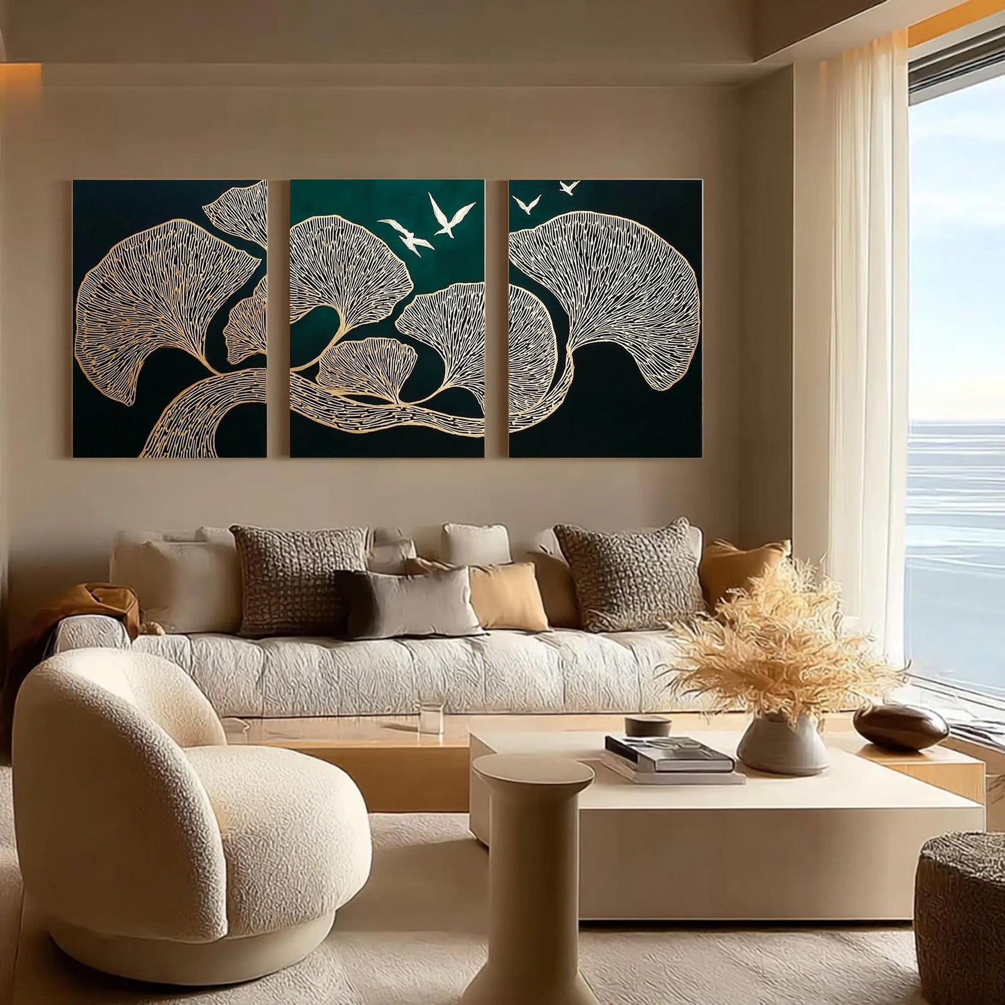 Original – Green and Gold Ginkgo Leaf Wall Art | Oil Painting, view 5