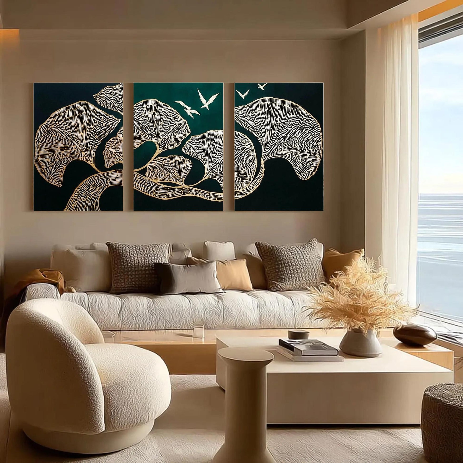 Original – Green and Gold Ginkgo Leaf Wall Art | Oil Painting, view 5